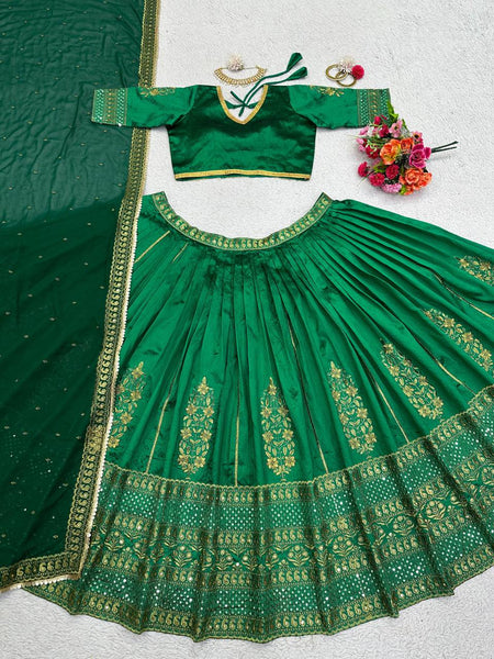 Wedding Wear Green Color Malbari Silk Sequence Work Lehenga Choli