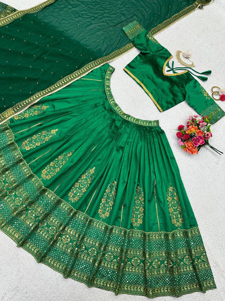 Wedding Wear Green Color Malbari Silk Sequence Work Lehenga Choli