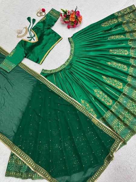 Wedding Wear Green Color Malbari Silk Sequence Work Lehenga Choli