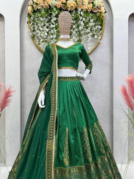 Wedding Wear Green Color Malbari Silk Sequence Work Lehenga Choli