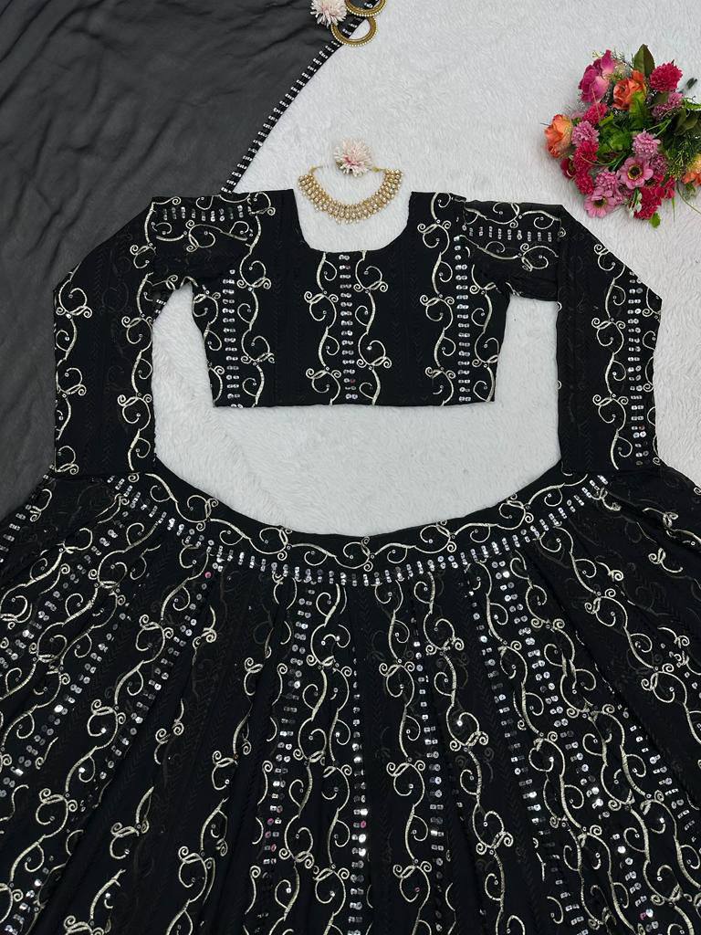 Trendy Black Color Georgette Sequence Work Lehenga Choli