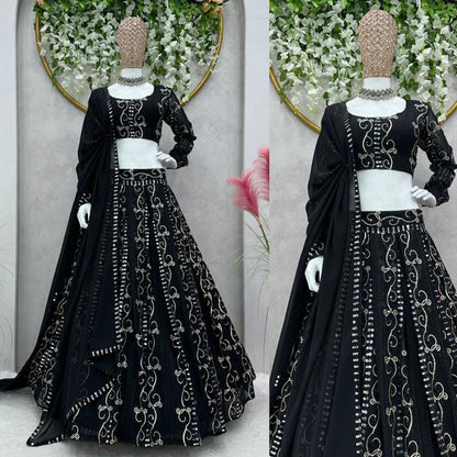 Trendy Black Color Georgette Sequence Work Lehenga Choli