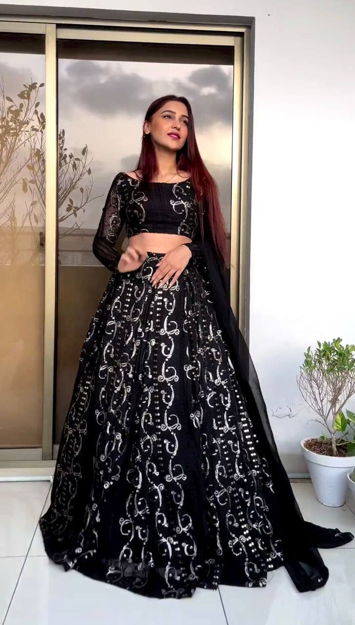 Trendy Black Color Georgette Sequence Work Lehenga Choli