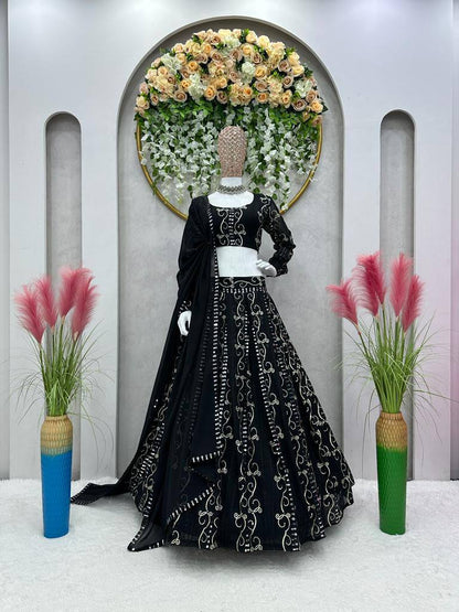 Trendy Black Color Georgette Sequence Work Lehenga Choli