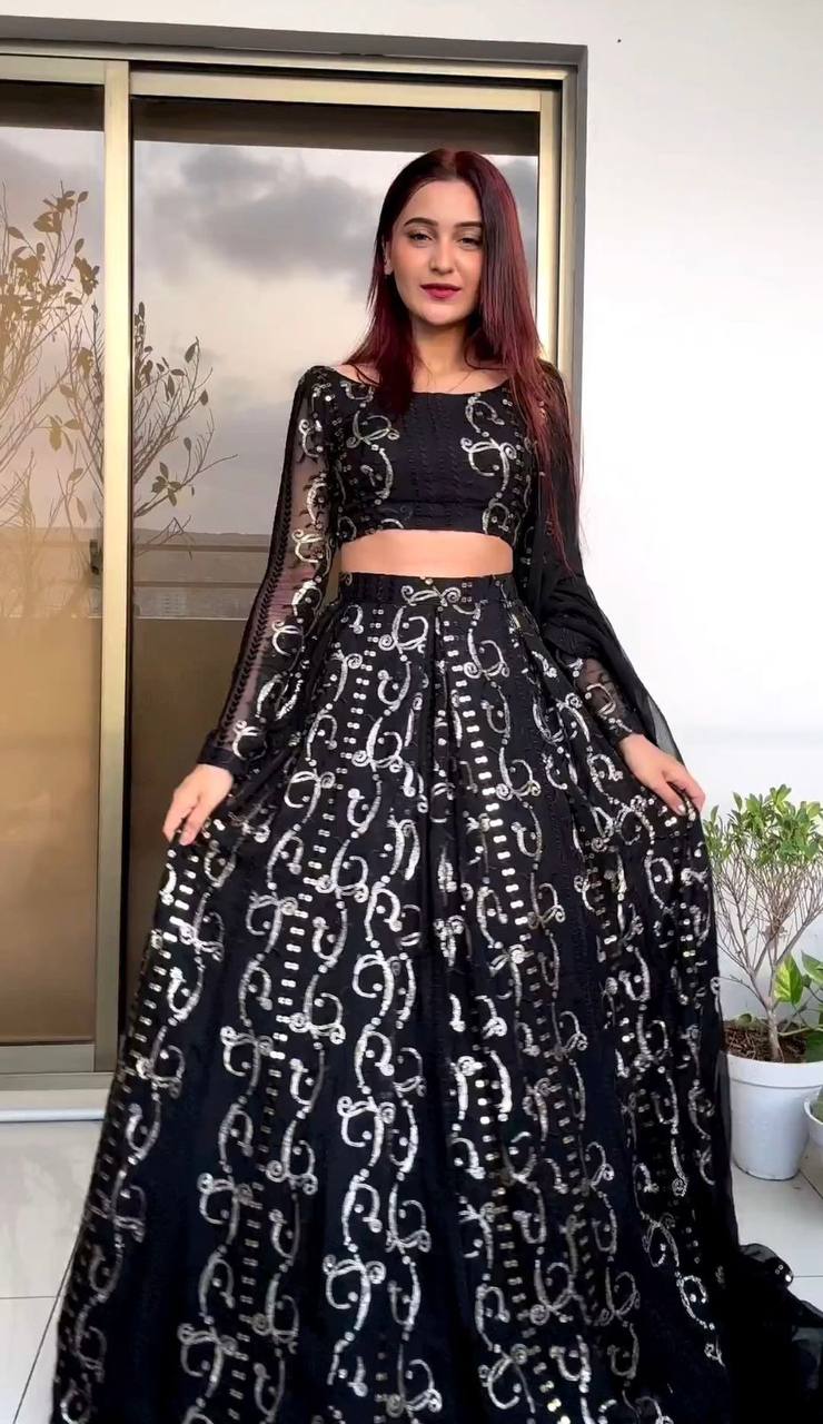 Trendy Black Color Georgette Sequence Work Lehenga Choli