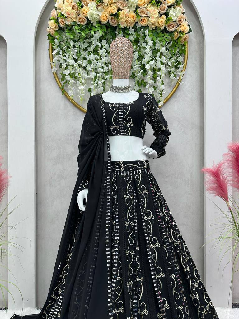 Trendy Black Color Georgette Sequence Work Lehenga Choli