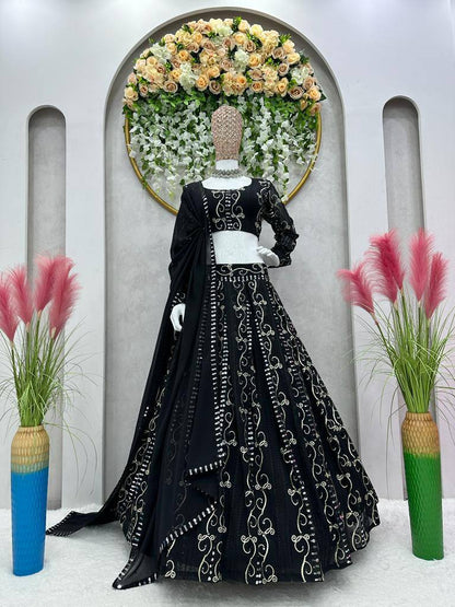 Trendy Black Color Georgette Sequence Work Lehenga Choli