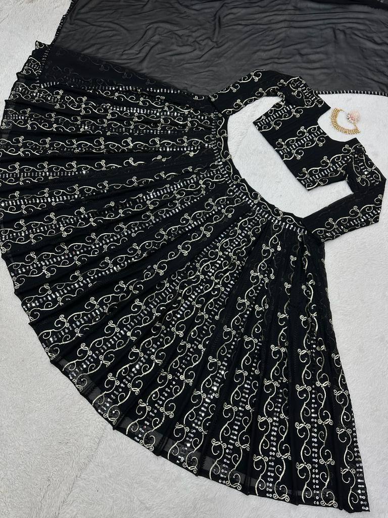 Trendy Black Color Georgette Sequence Work Lehenga Choli
