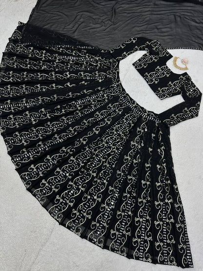 Trendy Black Color Georgette Sequence Work Lehenga Choli