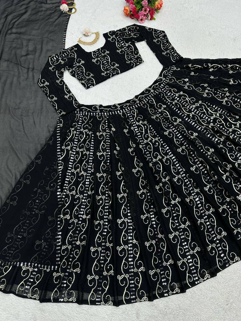 Trendy Black Color Georgette Sequence Work Lehenga Choli