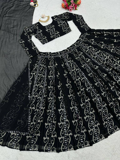Trendy Black Color Georgette Sequence Work Lehenga Choli