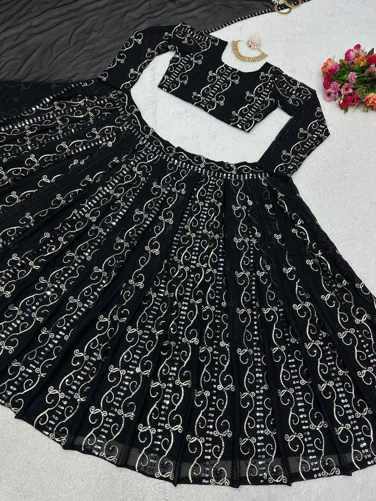 Trendy Black Color Georgette Sequence Work Lehenga Choli
