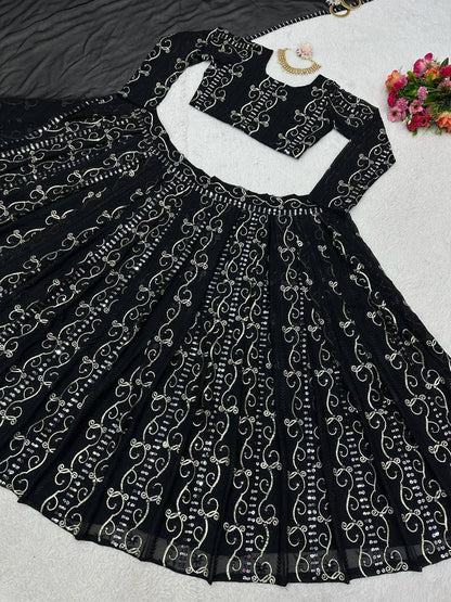 Trendy Black Color Georgette Sequence Work Lehenga Choli