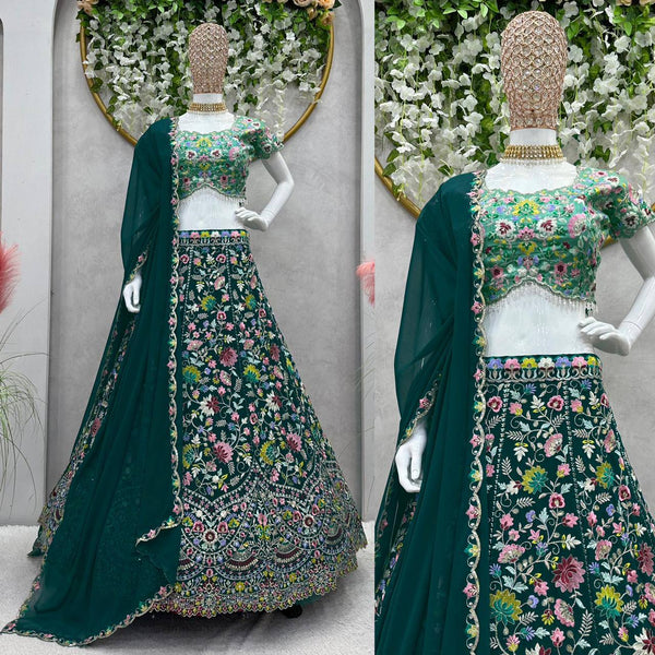 Gorgeous Green Color Georgette Sequence Work Lehenga Choli For Wedding Wear