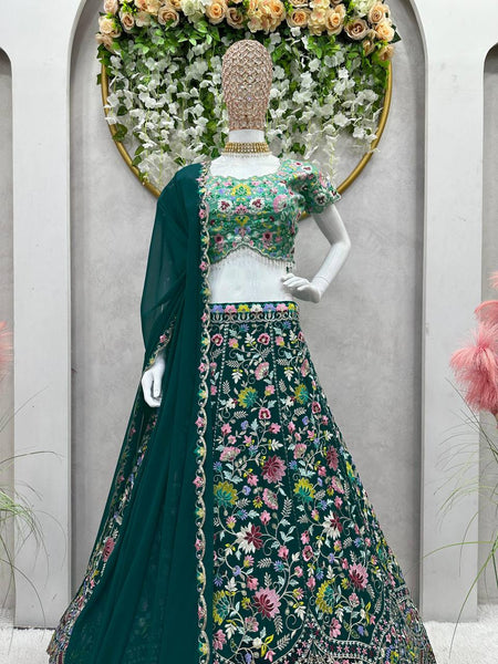 Gorgeous Green Color Georgette Sequence Work Lehenga Choli For Wedding Wear