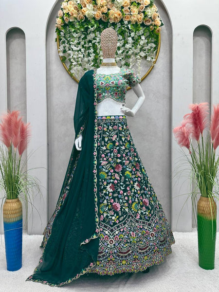 Gorgeous Green Color Georgette Sequence Work Lehenga Choli For Wedding Wear
