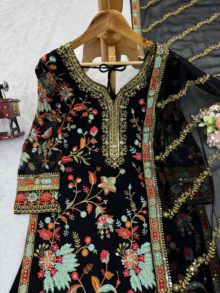 Designer Black Color Georgette Sequence Work Ready Made Sharara Suit