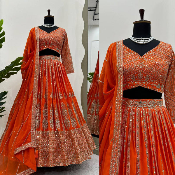 Latest Georgette Sequence Work Can Can Wedding Lehenga Choli