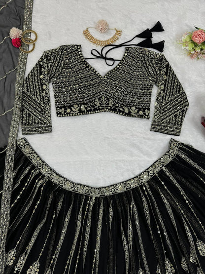 Latest Georgette Sequence Work Can Can Wedding Lehenga Choli
