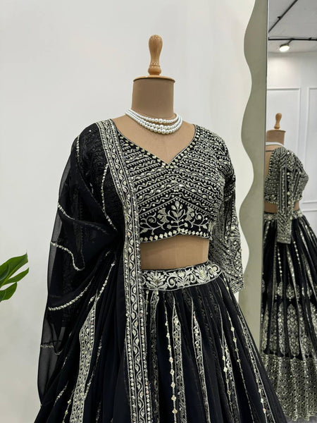 Latest Georgette Sequence Work Can Can Wedding Lehenga Choli