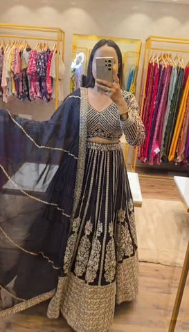 Latest Georgette Sequence Work Can Can Wedding Lehenga Choli