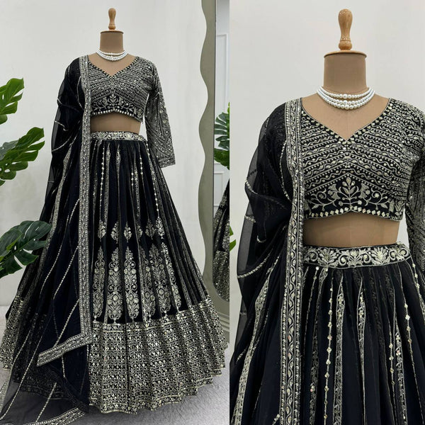 Latest Georgette Sequence Work Can Can Wedding Lehenga Choli