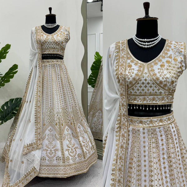 Wedding Wear White Color Georgette Sequence Work Lehenga Choli