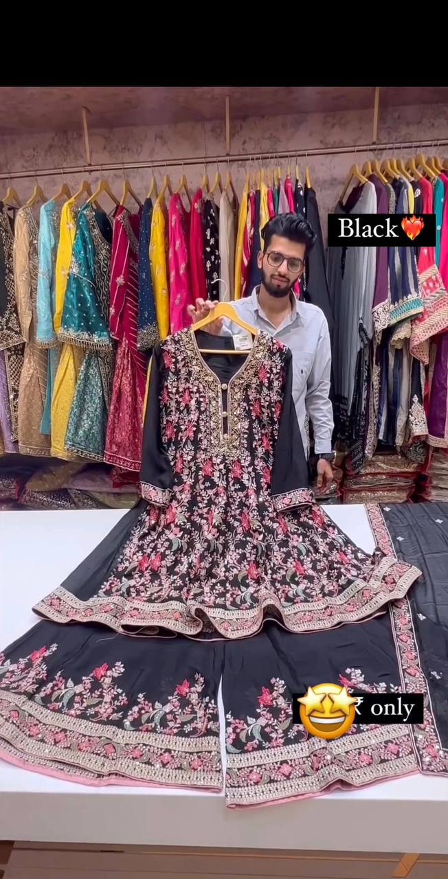 Latest Black Color Georgette Sequence Work Ready Made Salwar Suit