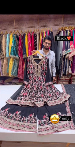 Latest Black Color Georgette Sequence Work Ready Made Salwar Suit