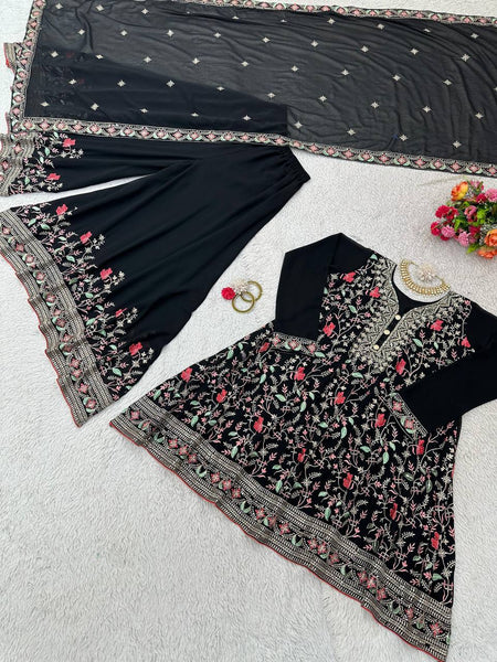 Latest Black Color Georgette Sequence Work Ready Made Salwar Suit