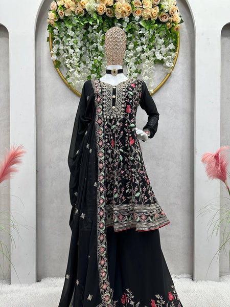 Latest Black Color Georgette Sequence Work Ready Made Salwar Suit