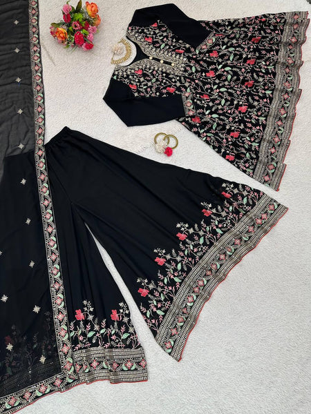 Latest Black Color Georgette Sequence Work Ready Made Salwar Suit