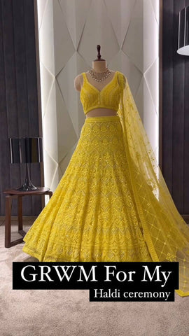 Wedding Wear Yellow Color Georgette Sequence Work Lehenga Choli