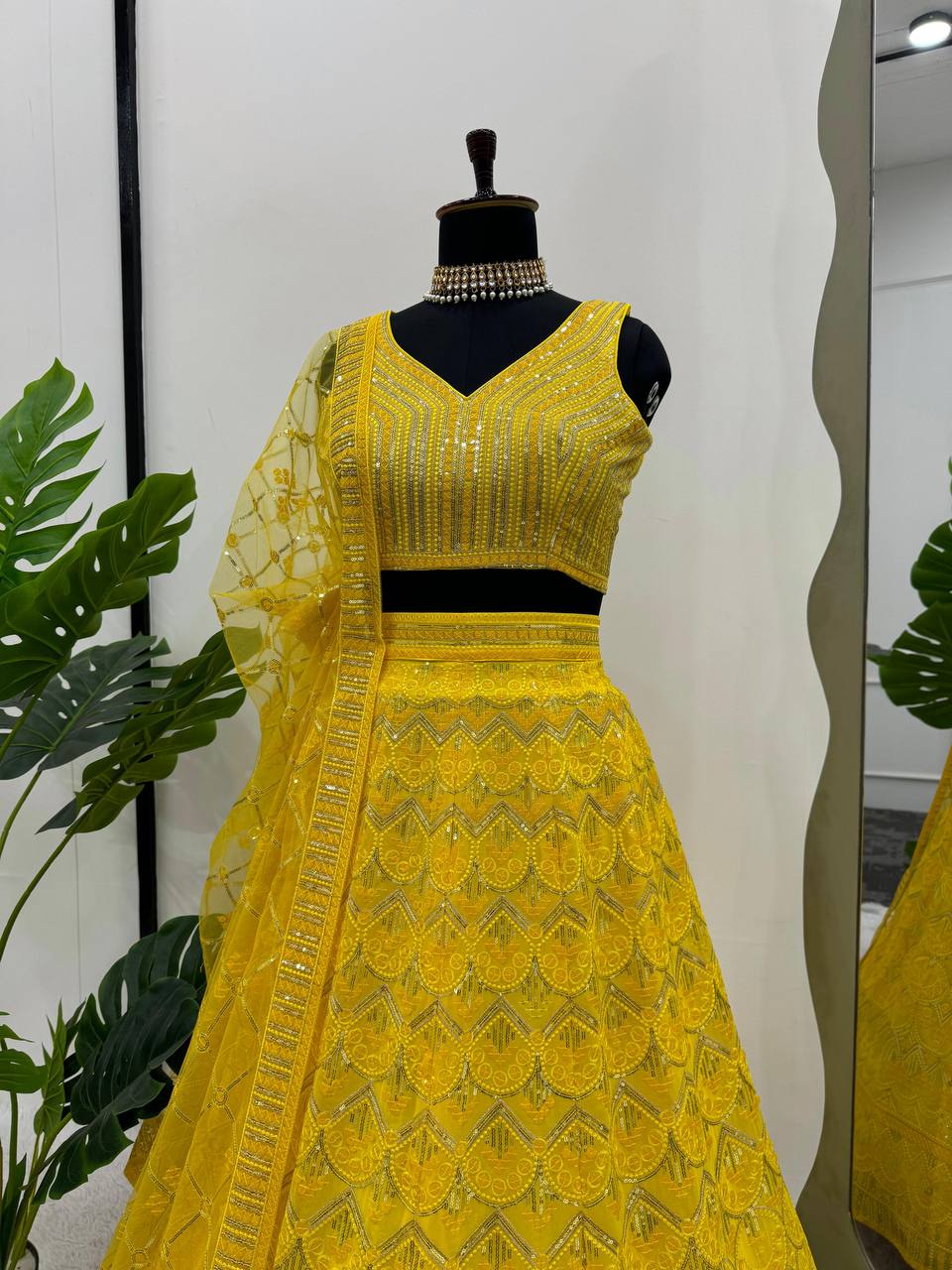 Wedding Wear Yellow Color Georgette Sequence Work Lehenga Choli