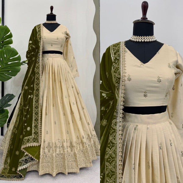 Latest Cream Color Chinon Silk Sequence Work Lehenga Choli