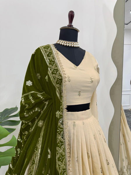 Latest Cream Color Chinon Silk Sequence Work Lehenga Choli