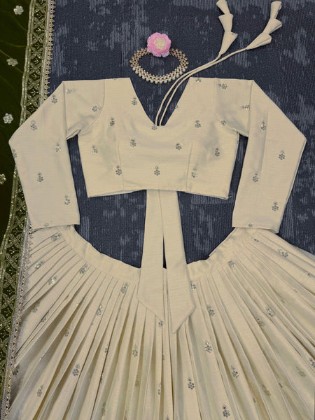 Latest Cream Color Chinon Silk Sequence Work Lehenga Choli