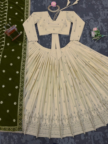 Latest Cream Color Chinon Silk Sequence Work Lehenga Choli