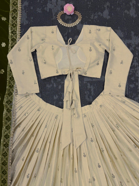 Latest Cream Color Chinon Silk Sequence Work Lehenga Choli