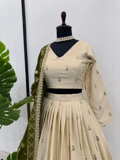 Latest Cream Color Chinon Silk Sequence Work Lehenga Choli