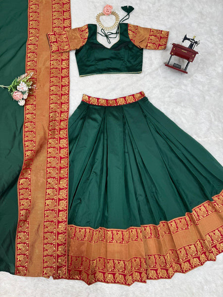 Designer Green Color Weaving Jacquard Lehenga Choli