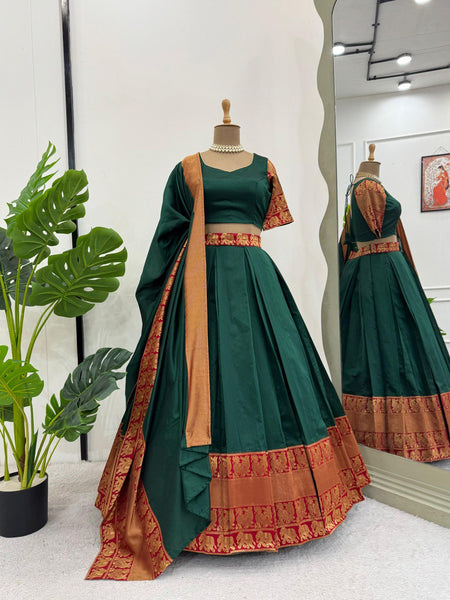 Designer Green Color Weaving Jacquard Lehenga Choli