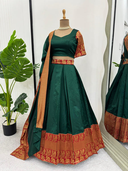 Designer Green Color Weaving Jacquard Lehenga Choli