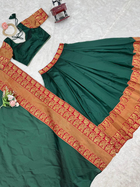 Designer Green Color Weaving Jacquard Lehenga Choli