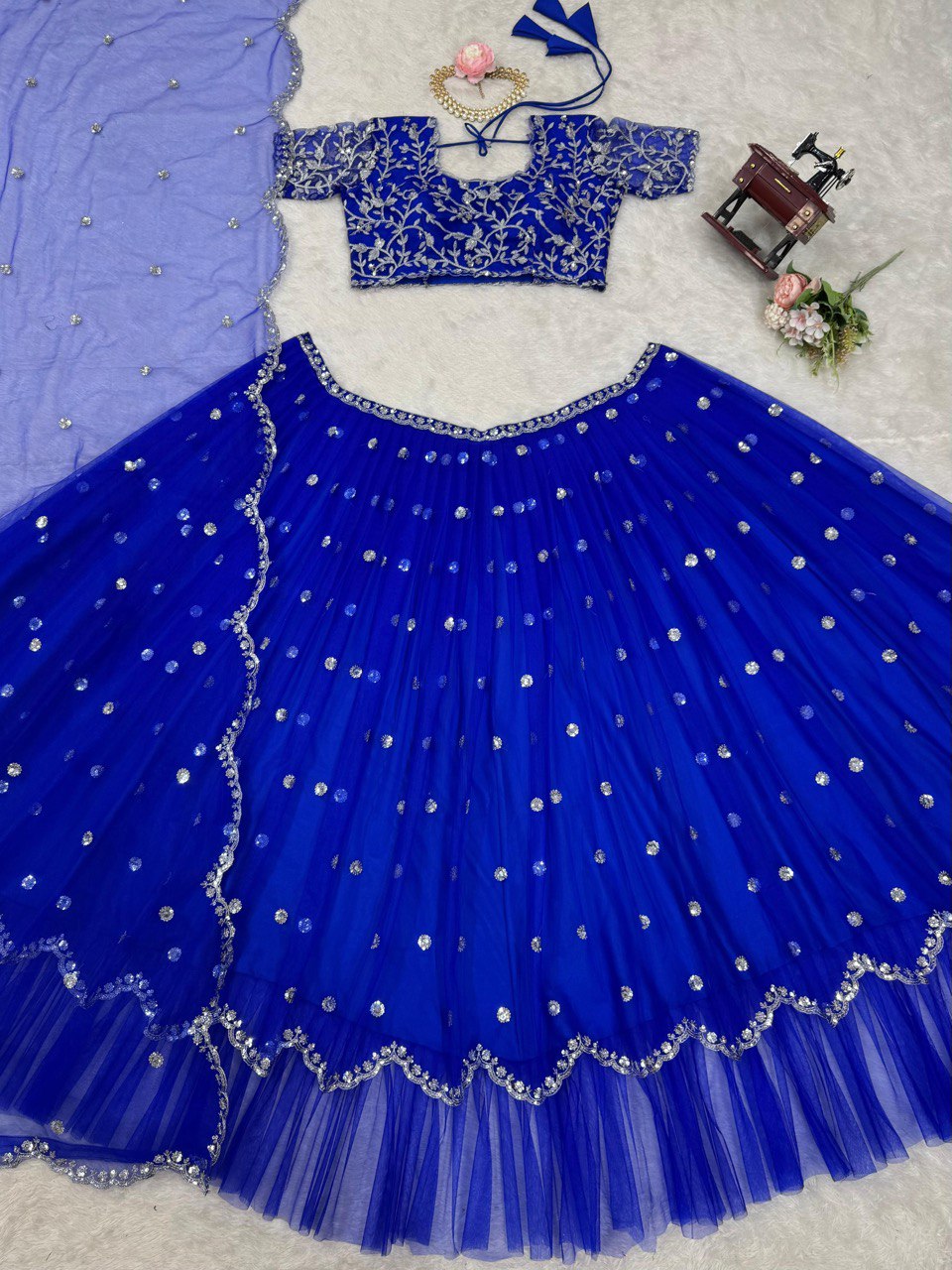Blue Color Georgette Thread Sequence Work Lehenga Choli
