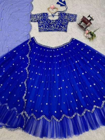 Blue Color Georgette Thread Sequence Work Lehenga Choli
