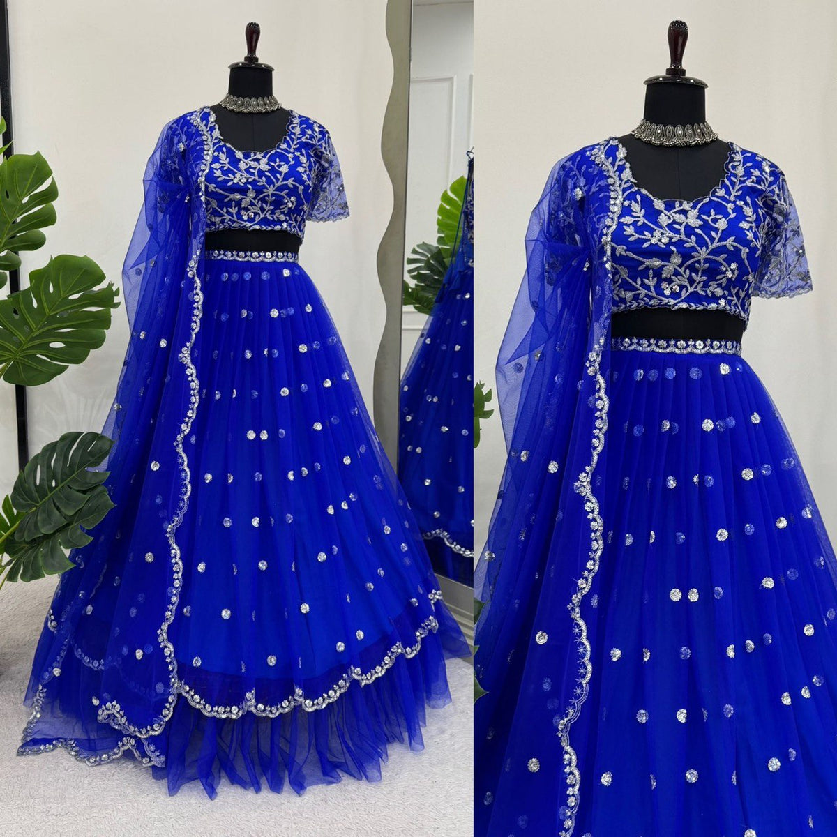 Blue Color Georgette Thread Sequence Work Lehenga Choli