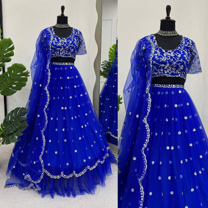 Blue Color Georgette Thread Sequence Work Lehenga Choli