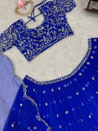 Blue Color Georgette Thread Sequence Work Lehenga Choli
