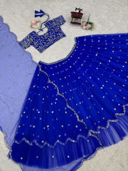 Blue Color Georgette Thread Sequence Work Lehenga Choli